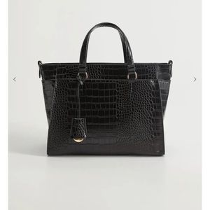 Black Croc-effect Shopper Bag